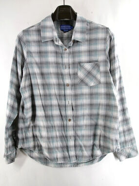 Pendleton Shirt Mens Large Button Up Gray Blue Plaid Long Sleeve Cotton Flannel